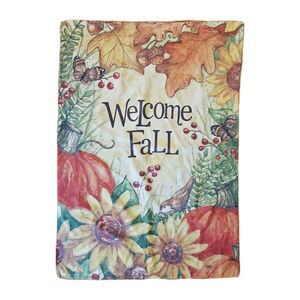 Welcome Fall House Flag 40x28" Sunflowers Pumpkins Birds Butterflies Cottagecore